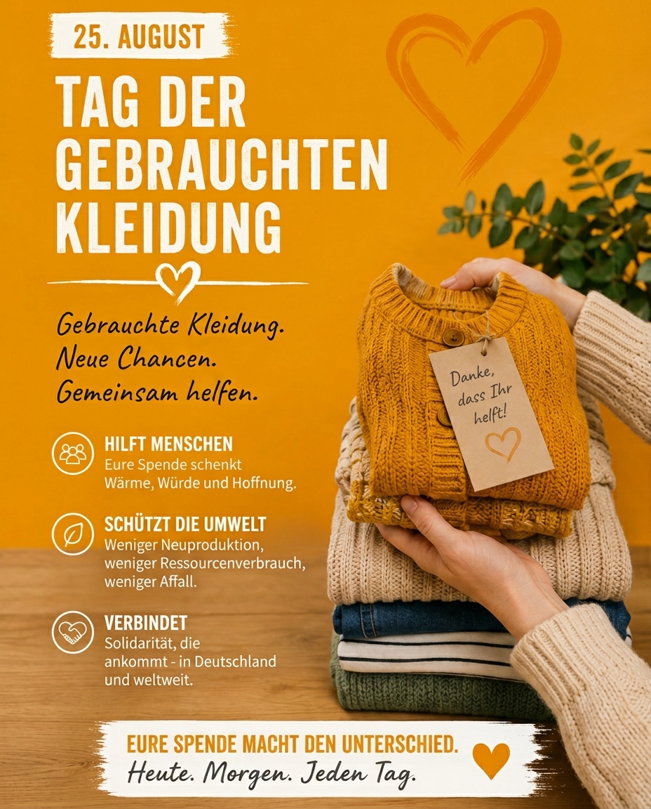 👕 25. August ist Tag der gebrauchten Kleidung 💛
Der Tag der gebrauchten Kleidung (international National Second Hand...